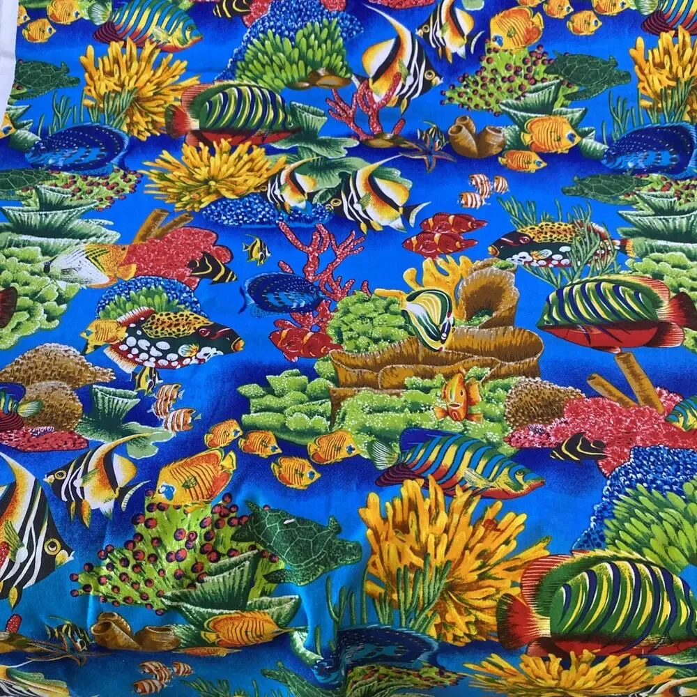 Tropical Fish Nautical Sea Coral Cotton Fabric Fit To Print 1.8yards x 45